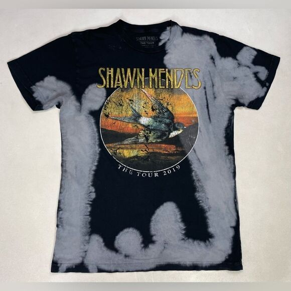 Shawn Mendes The Tour 2019 Graphic T-shirt Women Medium Black Gray Tie Dye Music - Picture 1 of 5